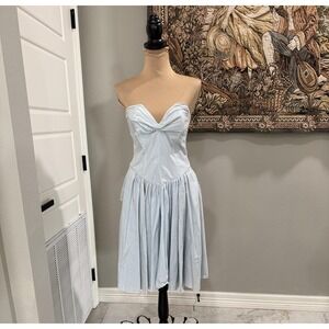 D.Frank Dress Womens 12 Blue Strapless Sweetheart Fit Flare Sundress‎ Cotton